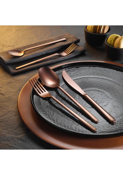 Lotus Mat Titanyum Kaplama 4 mm 84 Parça 12 Kişilik Kutulu Çatal Kaşık Bıçak Takımı