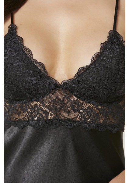 Saten Dantelli Gecelik 890 Siyah modelleri