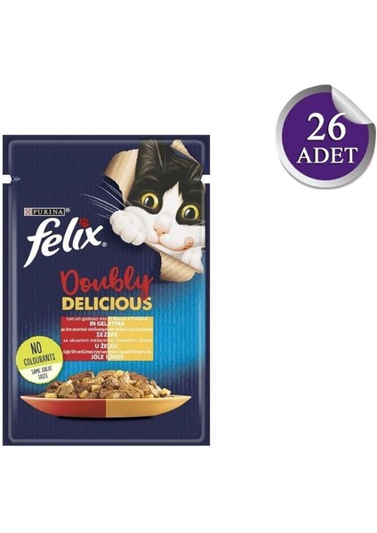 Çifte Lezzet Tavuk ve Sığır Etli Yetişkin Kedi Konservesi 85GR x 26 Adet