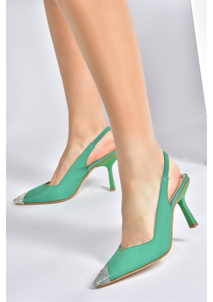 Yeşil Saten Kumaş Taş Detaylı Kadın Topuklu Ayakkabı M882027604 indirimleri