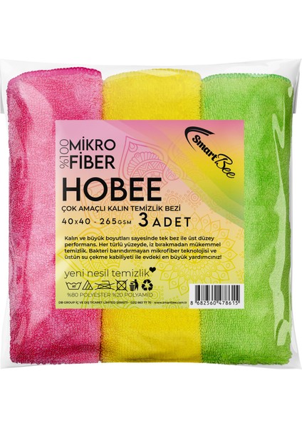 Hobee 3'lü Mikrofiber Kalın Temizlik Bezi 40 x 40 cm 265GSM