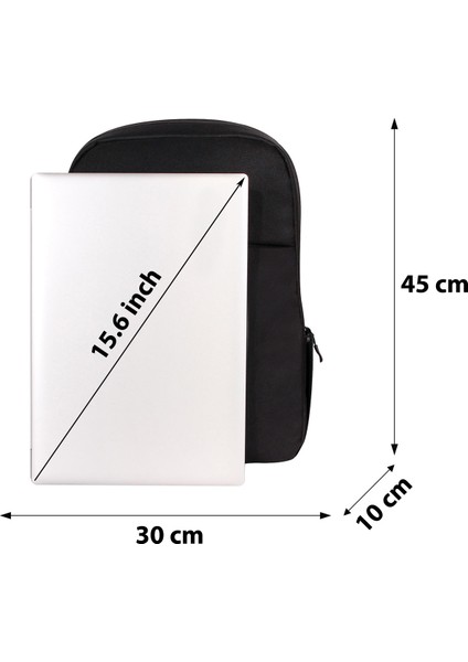 D'vers Su Geçirmez Fermuar Detaylı 15.6 Inç Uyumlu Siyah Sırt Çantası