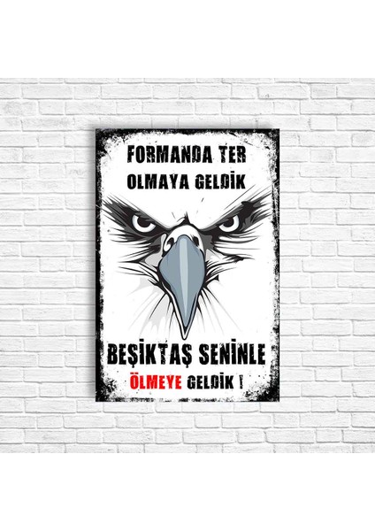 Siyah Beyaz Yazı Retro Ahşap Poster