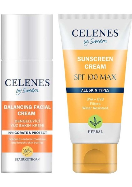 Celenes By Sweden Güneş Kremi 100 Spf 50 ml ve Dengeleyici Yüz Kremi 50 ml