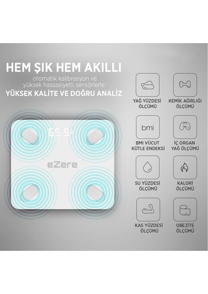 Body Composition Scale Yağ Ölçer Fonksiyonlu Akıllı Bluetooth Tartı Baskül EZ-35094