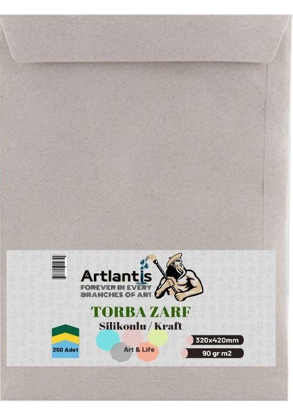 Torba Zarf 32X42 cm Kraft 90 gr Silikonlu 250'LI 1 Paket Artlantis 320*420 mm Torba Zarf Kraft 250 Li 1 Paket