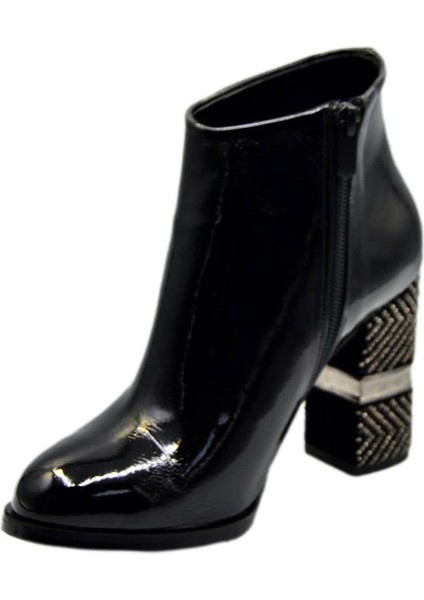 Kadın Rugan Siyah Topuk Detaylı Topuklu Bot modelleri