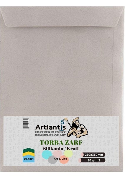 Torba Zarf 26X35 cm Kraft 90 gr Silikonlu 50'li 1 Paket Artlantis 260*350 mm Torba Zarf Kraft 50 Li 1 Paket