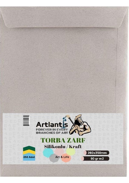 Torba Zarf 26X35 cm Kraft 90 gr Silikonlu 250'LI 1 Paket Artlantis 260*350 mm Torba Zarf Kraft 250 Li 1 Paket