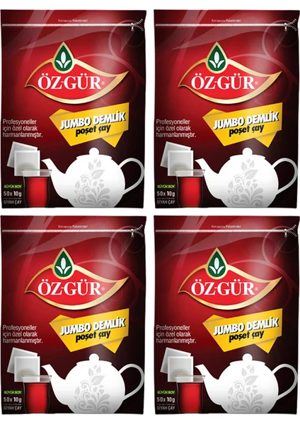 Özgür Çay Jumbo Demlik Poşet Çay 50'li x 10 gr x 4 Adet