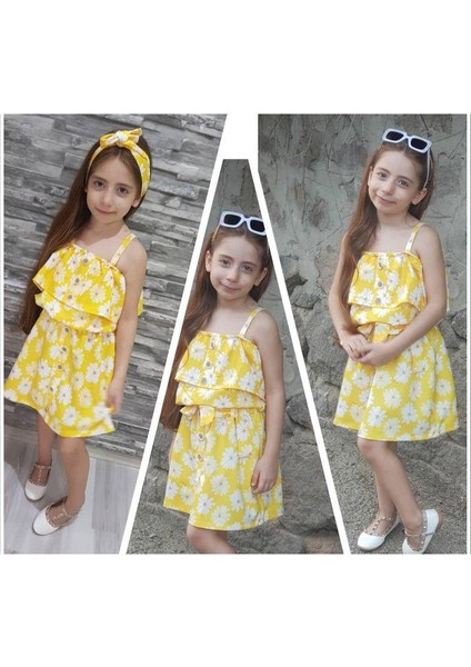 Papatya Desenli Düğme Detaylı Yazlık Kız Çocuk Etekli Kombin fiyatları