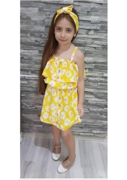 Papatya Desenli Düğme Detaylı Yazlık Kız Çocuk Etekli Kombin modelleri