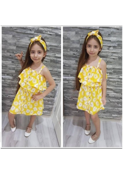 Papatya Desenli Düğme Detaylı Yazlık Kız Çocuk Etekli Kombin fırsatları