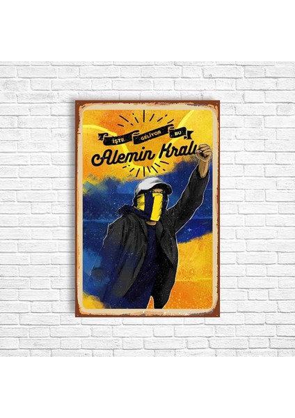 Sarı Lacivert Retro Ahşap Poster