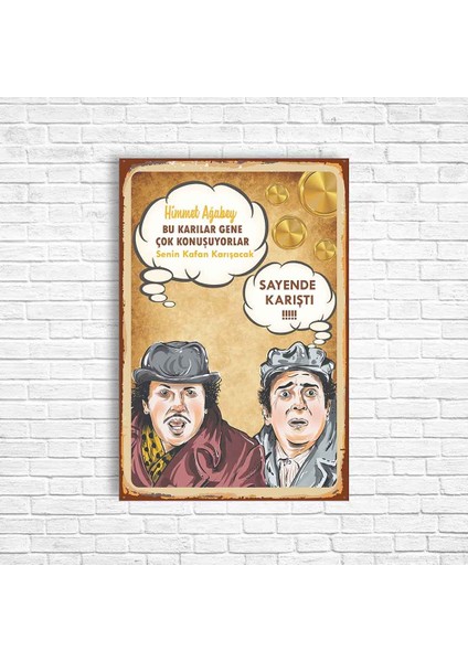 Yeşilçam Metin Akpınar Zeki Alasya Retro Ahşap Poster