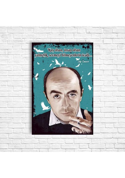Edip Cansever Retro Ahşap Poster