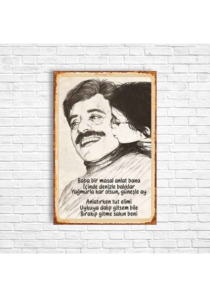 Baba Bir Masal Anlat Bana Retro Ahşap Poster