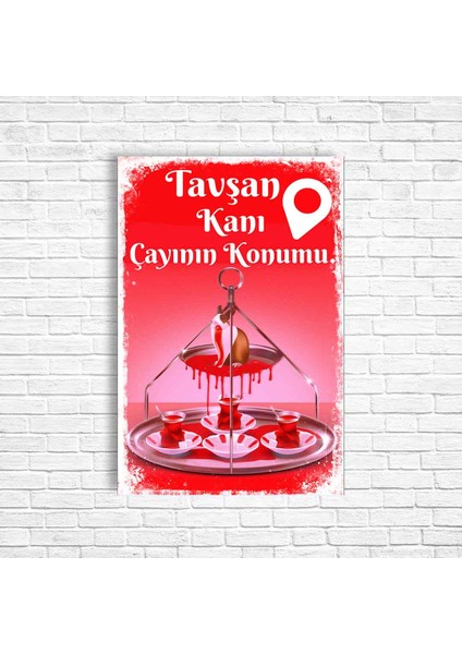 Tavşan Kanı Çayının Konumu Retro Ahşap Poster