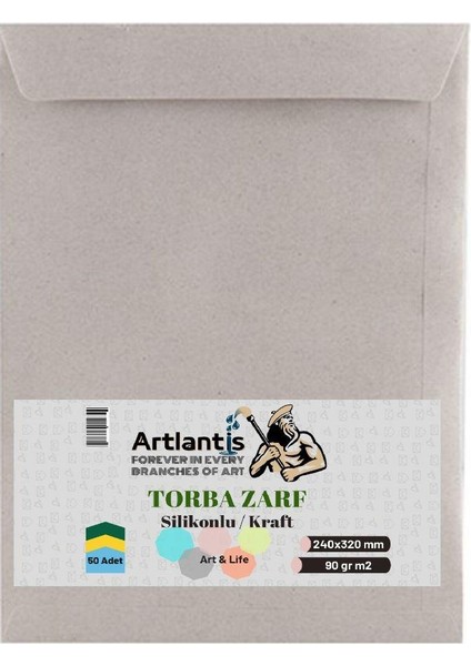 Torba Zarf 24X32 cm Kraft 90 gr Silikonlu 50'li 1 Paket Artlantis 240*320 mm Torba Zarf Kraft 50 Li 1 Paket