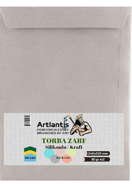Torba Zarf 24X32 cm Kraft 90 gr Silikonlu 100'LI 1 Paket Artlantis 240*320 mm Torba Zarf Kraft 100 Li 1 Paket