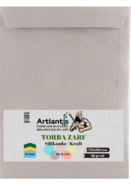 Torba Zarf 17X25 cm Kraft 90 gr Silikonlu 25'li 1 Paket Artlantis 170*250 mm Torba Zarf Kraft 25 Li 1 Paket