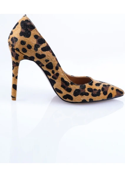 Tüylü Leopar Stiletto