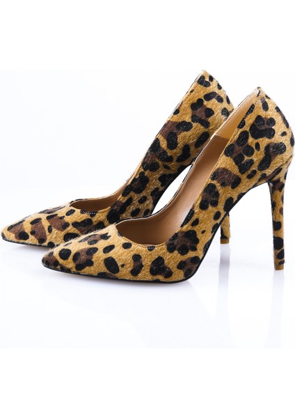 Tüylü Leopar Stiletto