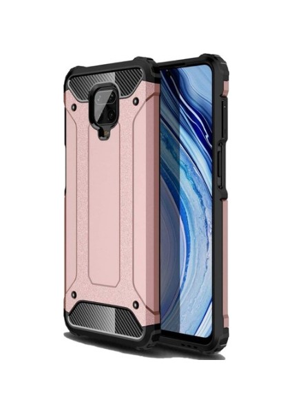 Xiaomi Redmi Note 9S / Note 9 Pro Kılıf Military Armor Çift Katmanlı Crash Silikon Kılıf + Cam Ekran Koruyucu Rose Gold