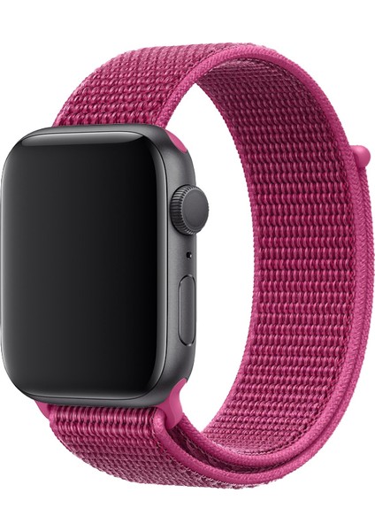 Apple Watch Seri 7 41 mm Cırtlı Spor Loop Hasır Dokuma Kordon - Pitaya