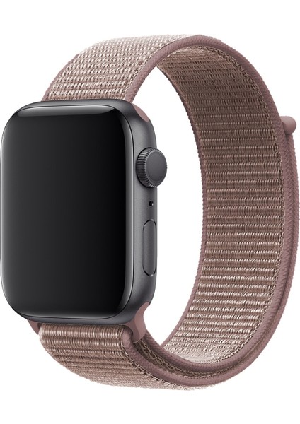 Apple Watch Seri 7 45 mm Cırtlı Spor Loop Hasır Dokuma Kordon - Puce Pembe