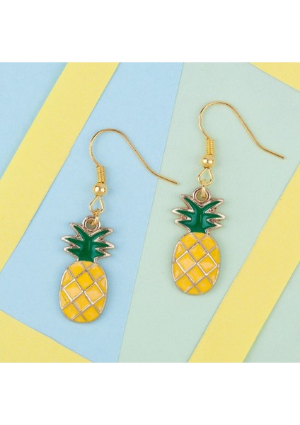 Ananas Temalı Şık Tasarım Küpe Çinko Alaşım Altın Renk Küpe