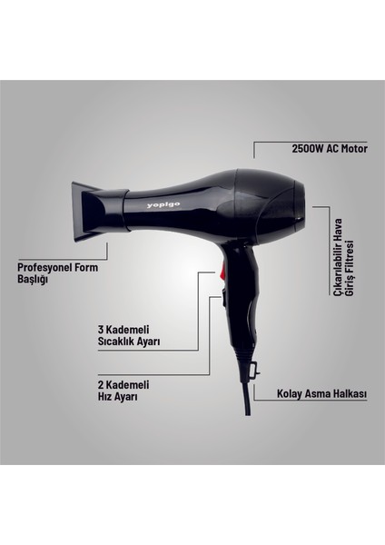 Turbo W-4200 Professional Ac Motor Saç Kurutma Fön Makinesi Profesyonellerin Kuaför Tercihi 4 Modlu fiyatları