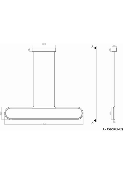 TRA80013 Eco 100*16 cm LED Avize Sarkıt Parkur Rod - Işık Rengi 3000K Sıcak Beyaz