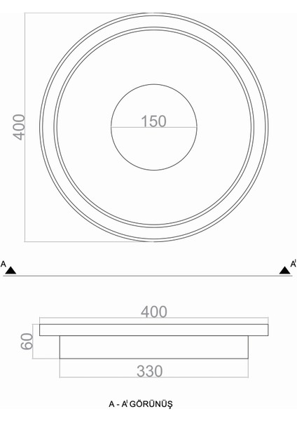 LED Avize Plafonyer Basıs TRA54104Y Ø40cm - Boya Rengi: Siyah - Işık Rengi: 3000K Sıcak Beyaz