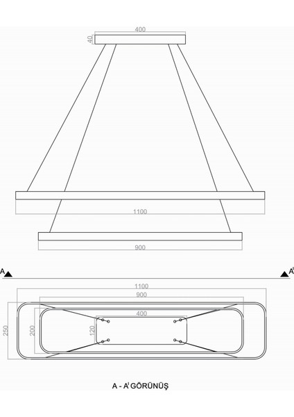TRA30022 Eco 110*25 cm LED Avize Sarkıt Ovalköşe Larga - Işık Rengi 4000K Doğal Beyaz modelleri