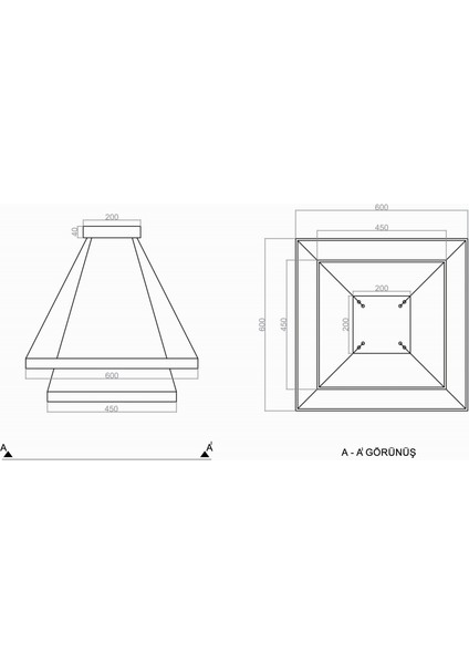 TRA30011 Eco 60*60 cm LED Avize Sarkıt Dikköşe Larga - Işık Rengi 6500K Soğuk Beyaz modelleri