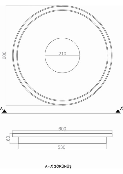 TRA54105Y Eco Ø60 cm LED Avize Plafonyer Basıs - Işık Rengi 6500K Soğuk Beyaz