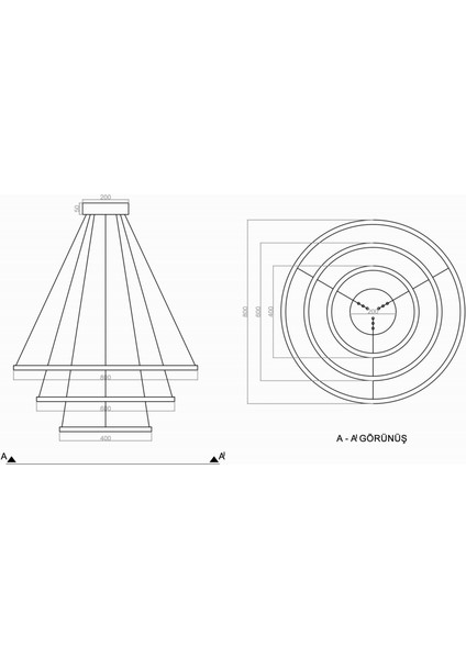 TRA30043 Eco Ø80 cm LED Avize Sarkıt 3cırkel - Işık Rengi 6500K Soğuk Beyaz