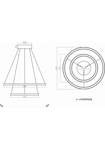 TRA30052 Eco Ø60 cm LED Avize Sarkıt Saturn - Işık Rengi 3000K Sıcak Beyaz