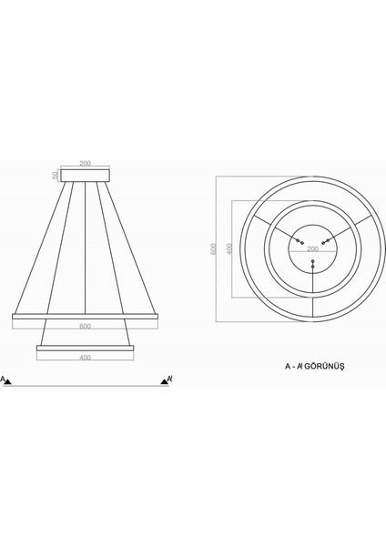 TRA30042 Eco Ø60 cm LED Avize Sarkıt 2cırkel - Işık Rengi 6500K Soğuk Beyaz modelleri