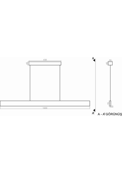 TRA61700 Eco 120 cm LED Avize Sarkıt L Sıebzıg - Işık Rengi 4000K Doğal Beyaz