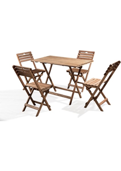 Ahşap Katlanır 4 Kişilik Masa Sandalye Takımı Balkon Bahçe Teras Masa Seti