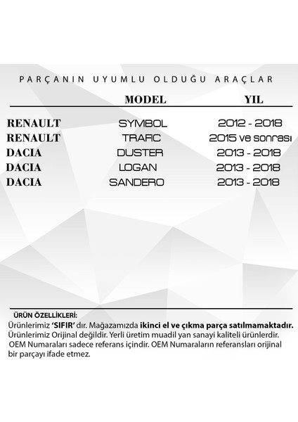 Renault Symbol, Trafic, Dacia Duster,logan Için Anahtar Buton Lastiği