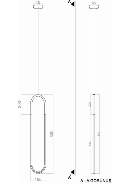 TRA32022 Eco 80*16 cm LED Avize Sarkıt Mını Parkur - Işık Rengi 3000K Sıcak Beyaz