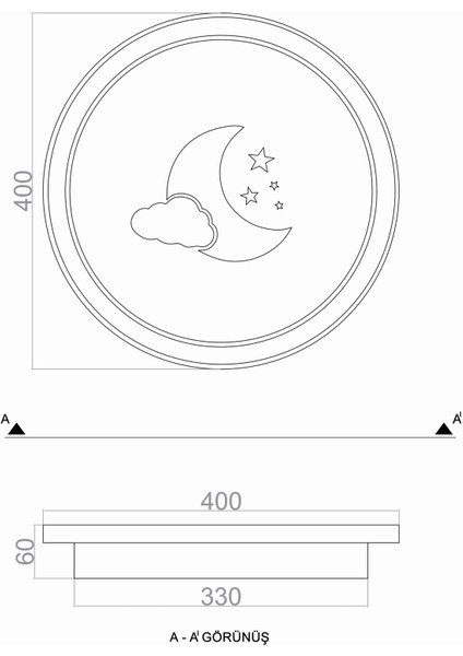 TRA54104B Eco Ø40 cm LED Avize Plafonyer Basıs - Işık Rengi 3000K Sıcak Beyaz