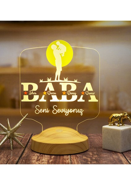 Babalar Günü Hediyesi, Kişiye Özel Babaya Hediye, Baba ve Çocuk Figürlü Isim Yazılı LED Lamba modelleri