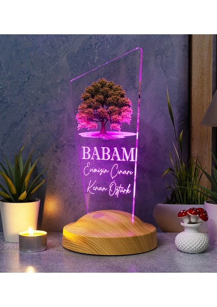 Babaya Hediye, Babalar Günü Hediyesi, Babama Hediye, Baba, Çınar Ağacı Figürlü Renkli LED Lamba Totem Şeklinde