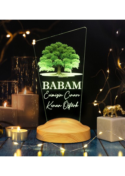 Babaya Hediye, Babalar Günü Hediyesi, Babama Hediye, Baba, Çınar Ağacı Figürlü Renkli LED Lamba Totem Şeklinde