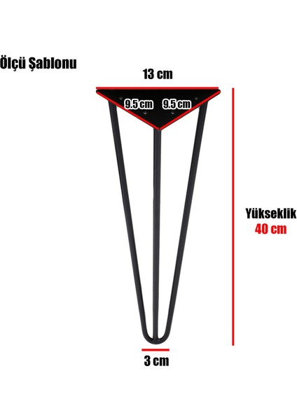 Üçgen Mobilya Masa Sehpa Ayağı 40 cm Mat Siyah Metal Ayak