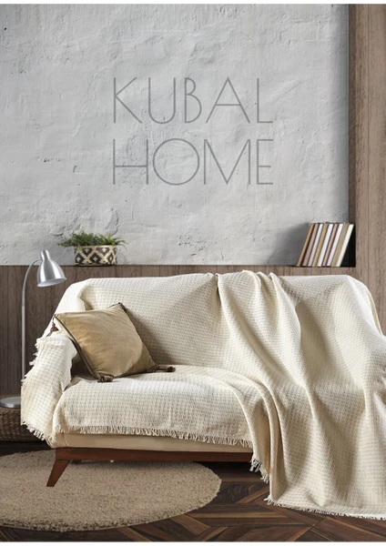 Kubal Home Krem Organik Pamuk Buldan Koltuk Örtüsü 180 x 230 cm Koltuk Kanepe Çekyat Berjer Örtüsü Şalı